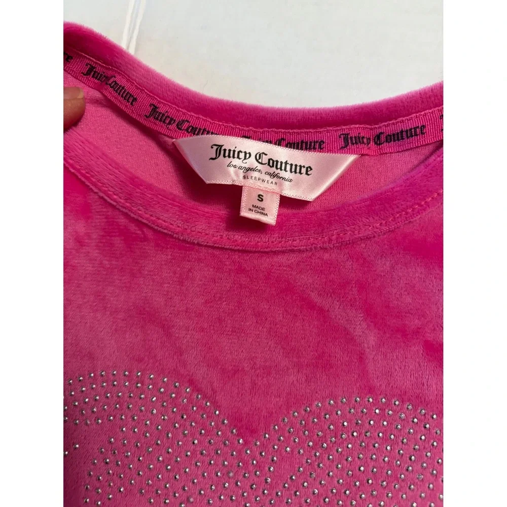 Juicy Couture Womens Hot Pink Velour Rhinestone Heart Pajama Lounge Set‎ Small
